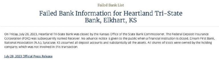 Heartland Tri-State Bank Closes Down, Raises Concerns for the Future